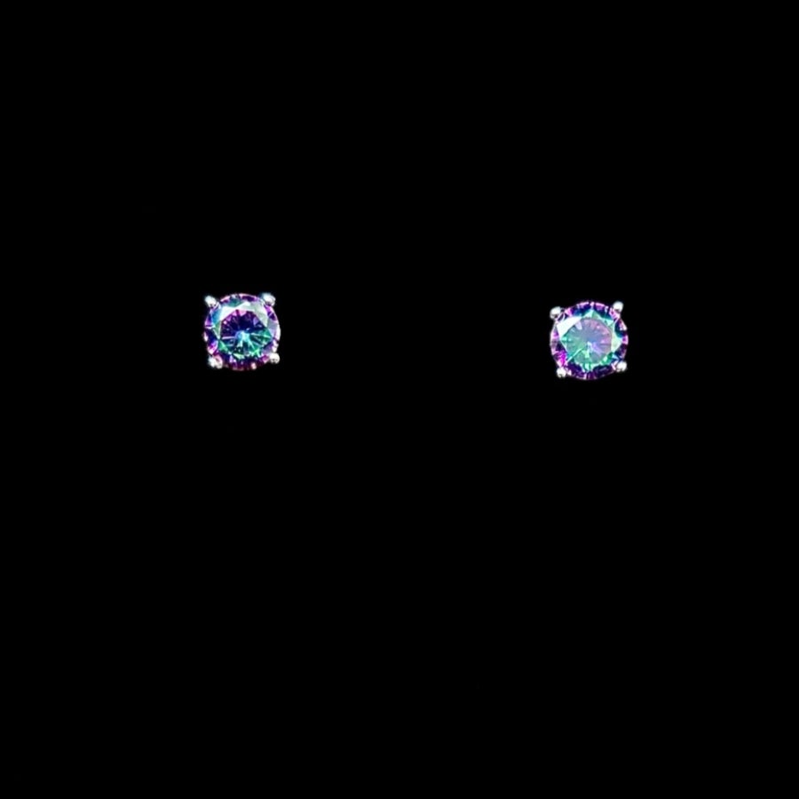 Silver Earrings Cubic Zirconia Round Mystic | Zenchi Jewelry